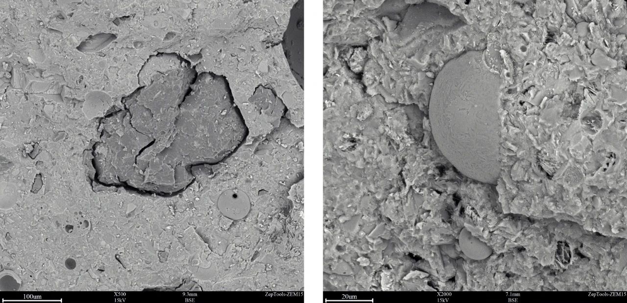 左邊為骨料，右邊為粉煤灰