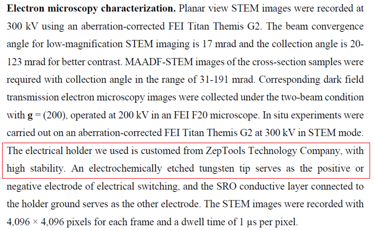 Physical Review Letters:北京大學利用原位TEM揭示電場下極性斯格明子動力學(圖2) 原位TEM-STM樣品桿搭建了原位測試環境2.png